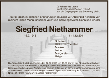 Traueranzeige von Siegfried Niethammer von Pegnitz-Zeitung